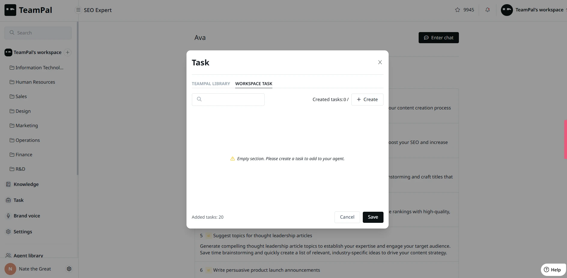 Access Task under Agent Configuration