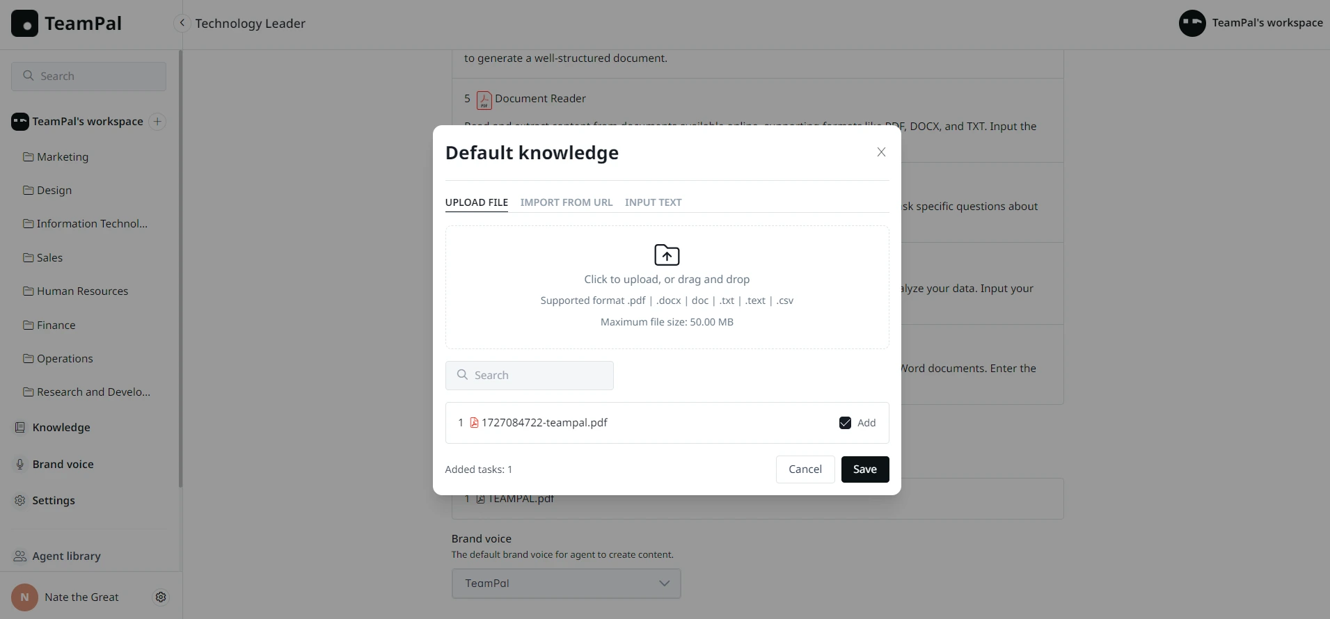 Upload knowledge file