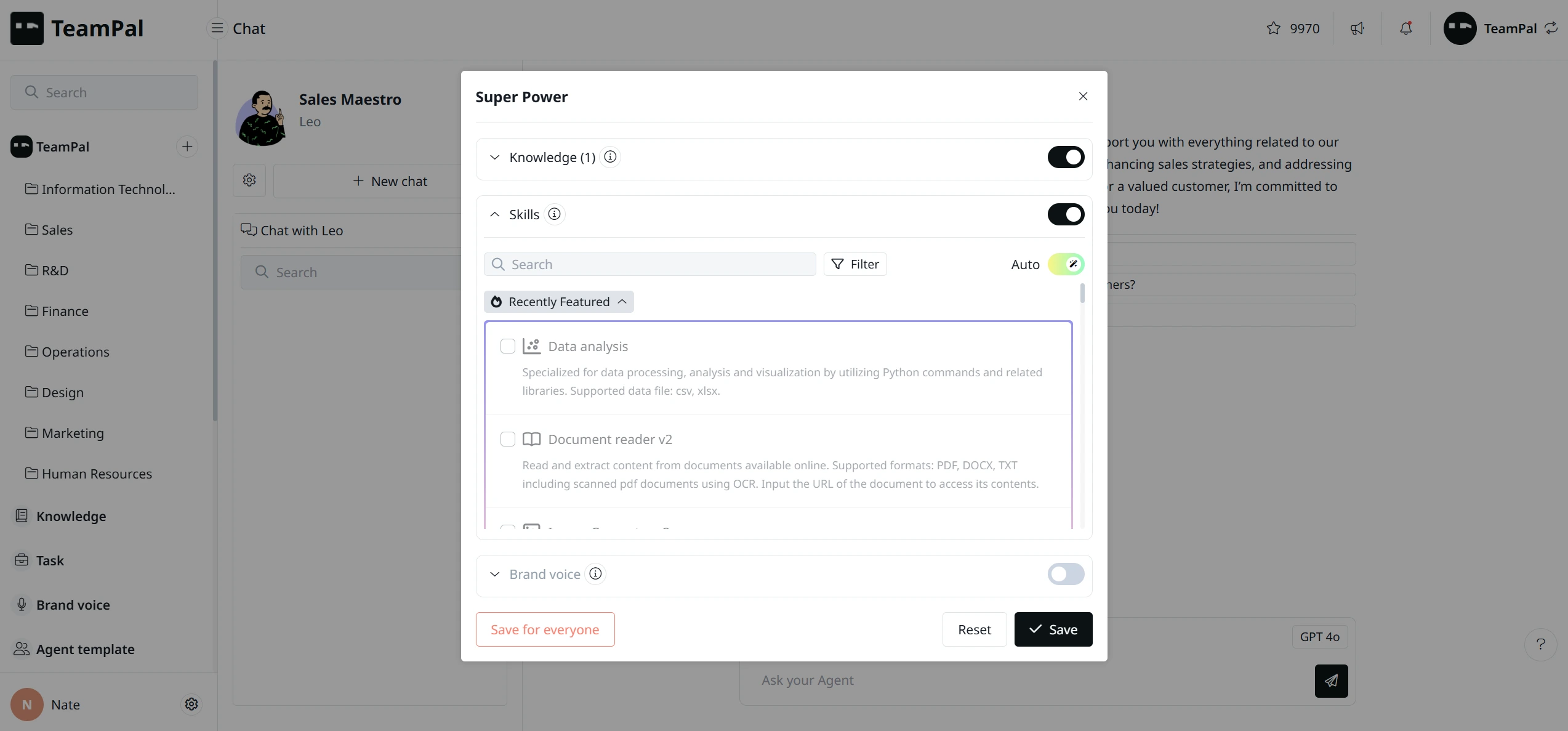 Skills with Auto option of Sales agent